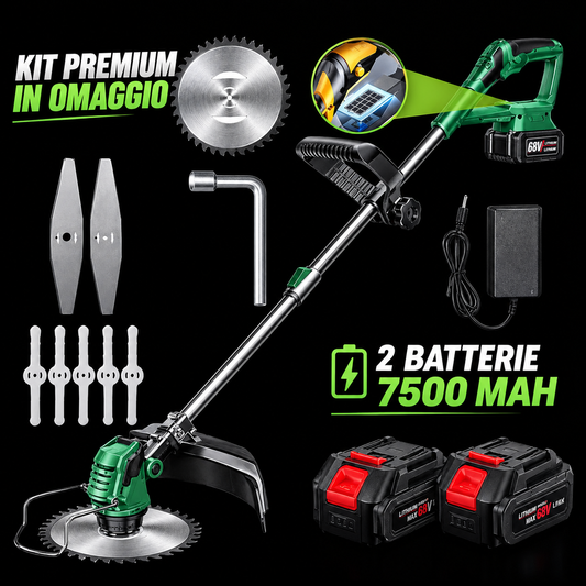 Decespugliatore a Batteria + 2 Batterie 7500mAh + Kit Premium
